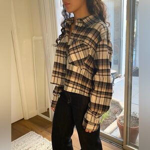 nlt NWOT Cropped Soft Tartan Plaid Flannel Longsleeve Button Down, Sz Small